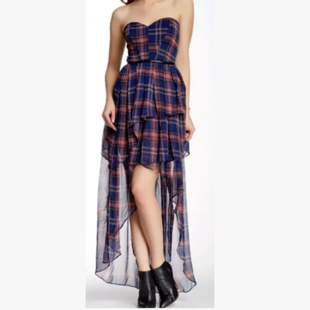 NWOT $149 TOV Holy | Tiered Plaid Hi Low Dress